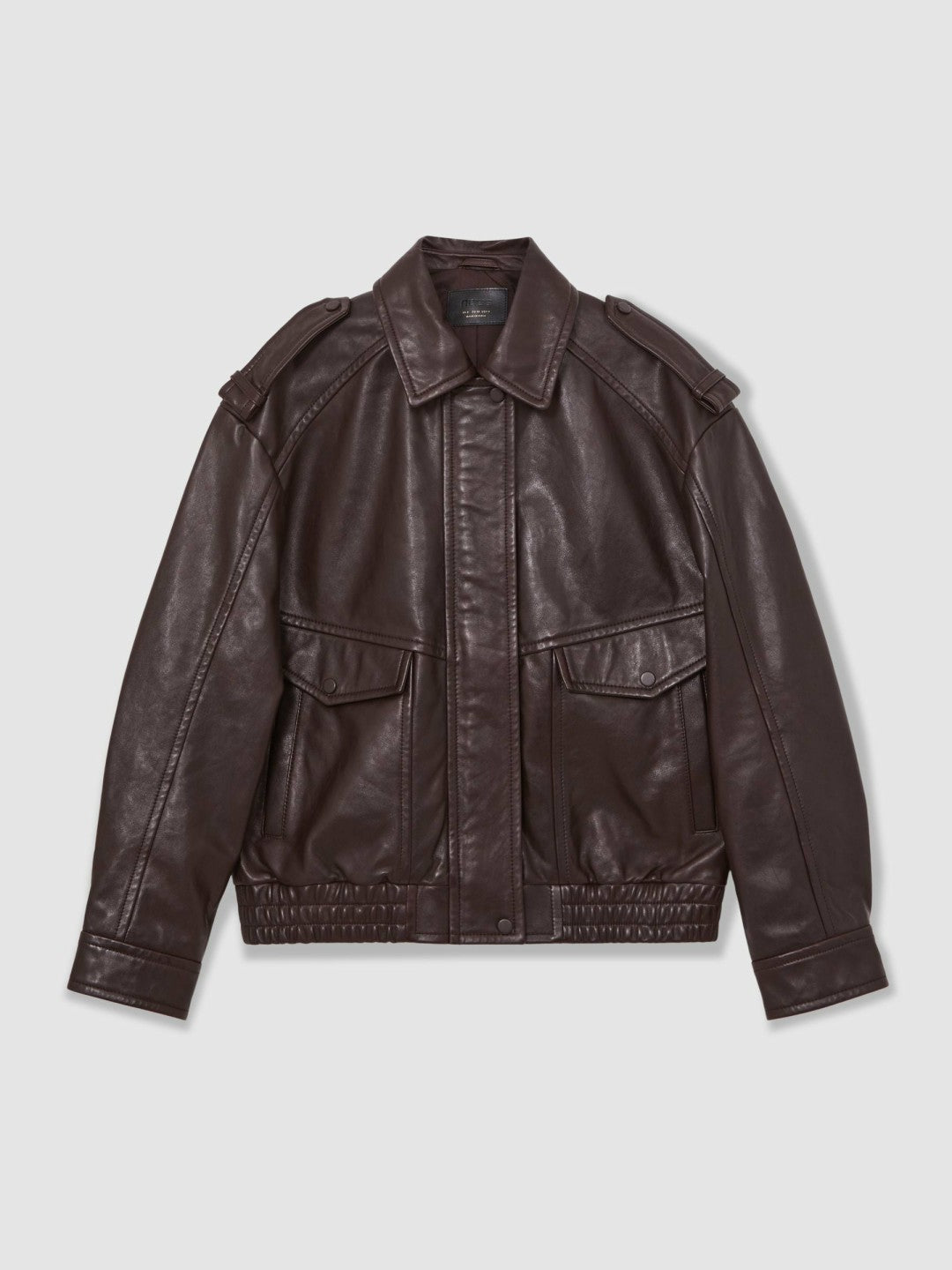 Oversized Leather Jacket in Aubergine Women | Reiss