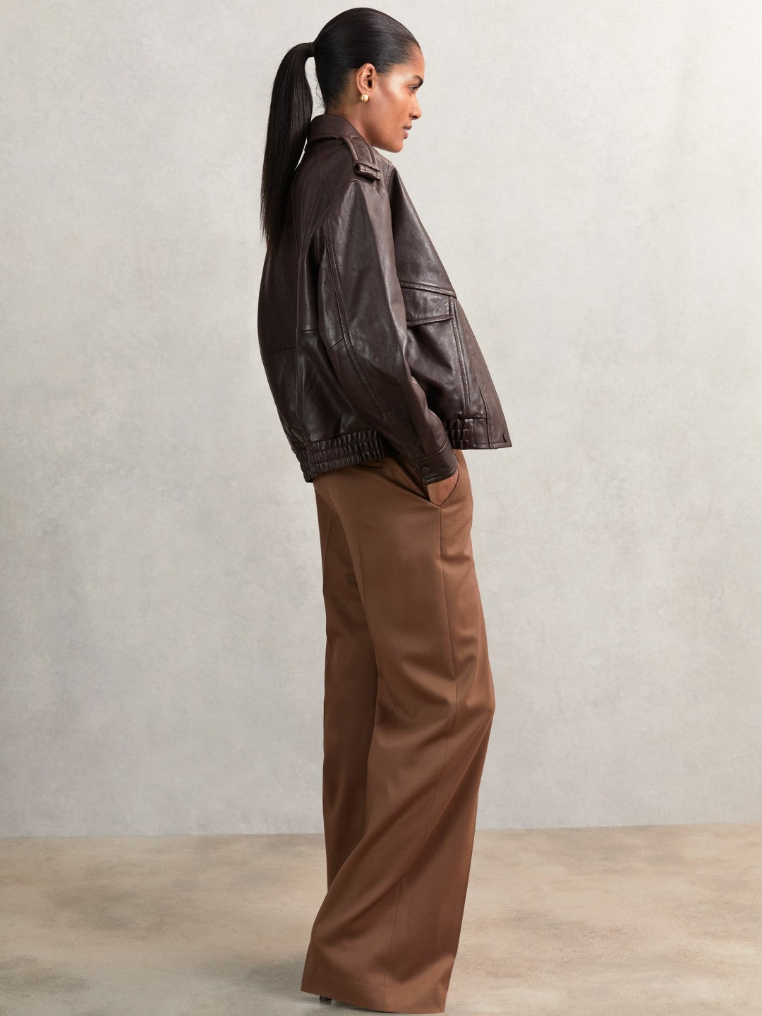 Oversized Leather Jacket in Aubergine Women | Reiss