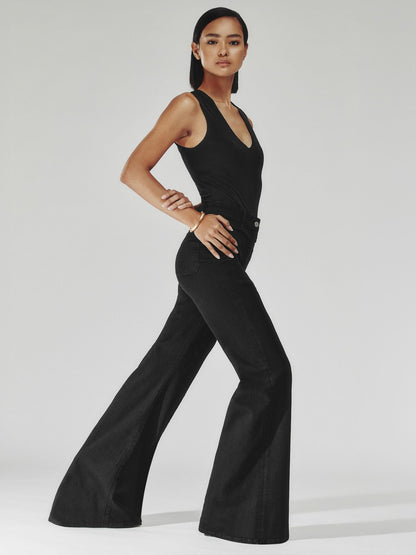 Petite Patch-Pocket Flared Jeans in Black Women | Reiss