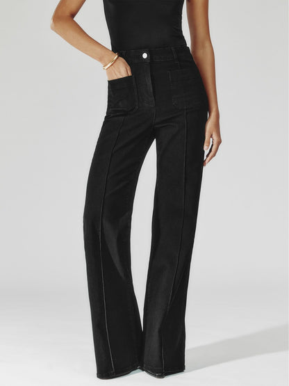 Petite Patch-Pocket Flared Jeans in Black Women | Reiss
