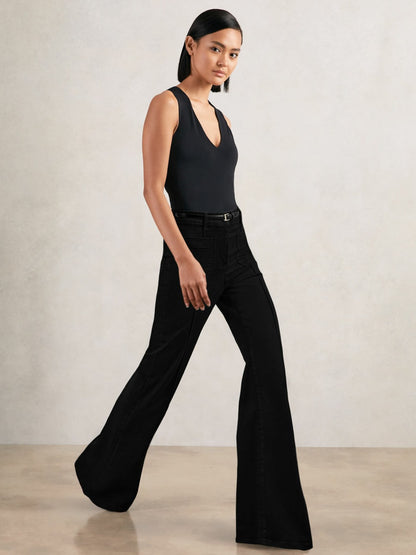 Petite Patch-Pocket Flared Jeans in Black Women | Reiss