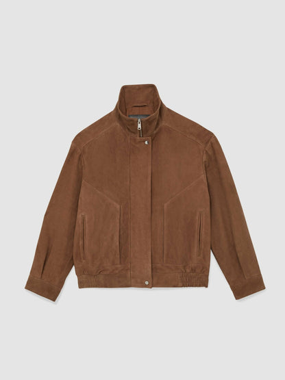 Suede Funnel-Neck Bomber Jacket in Tan Women | Reiss