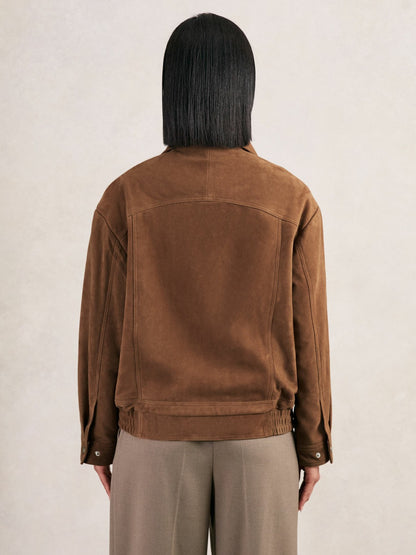 Suede Funnel-Neck Bomber Jacket in Tan Women | Reiss