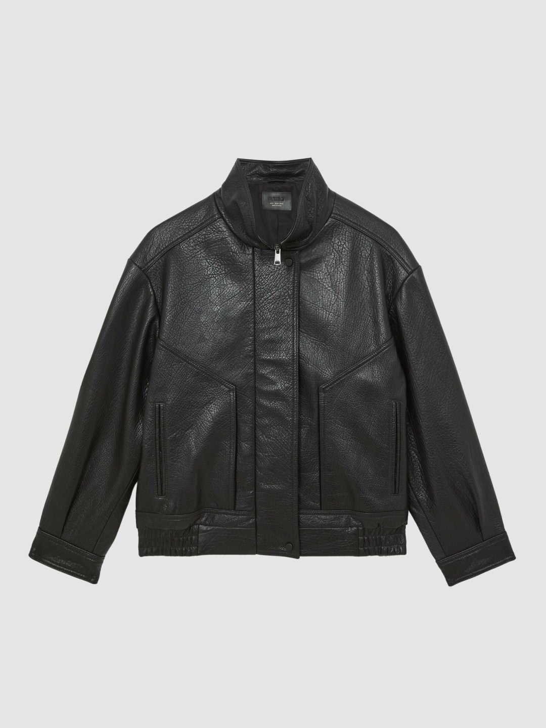 Oversize Grained-Leather Bomber Jacket in Black Women | Reiss