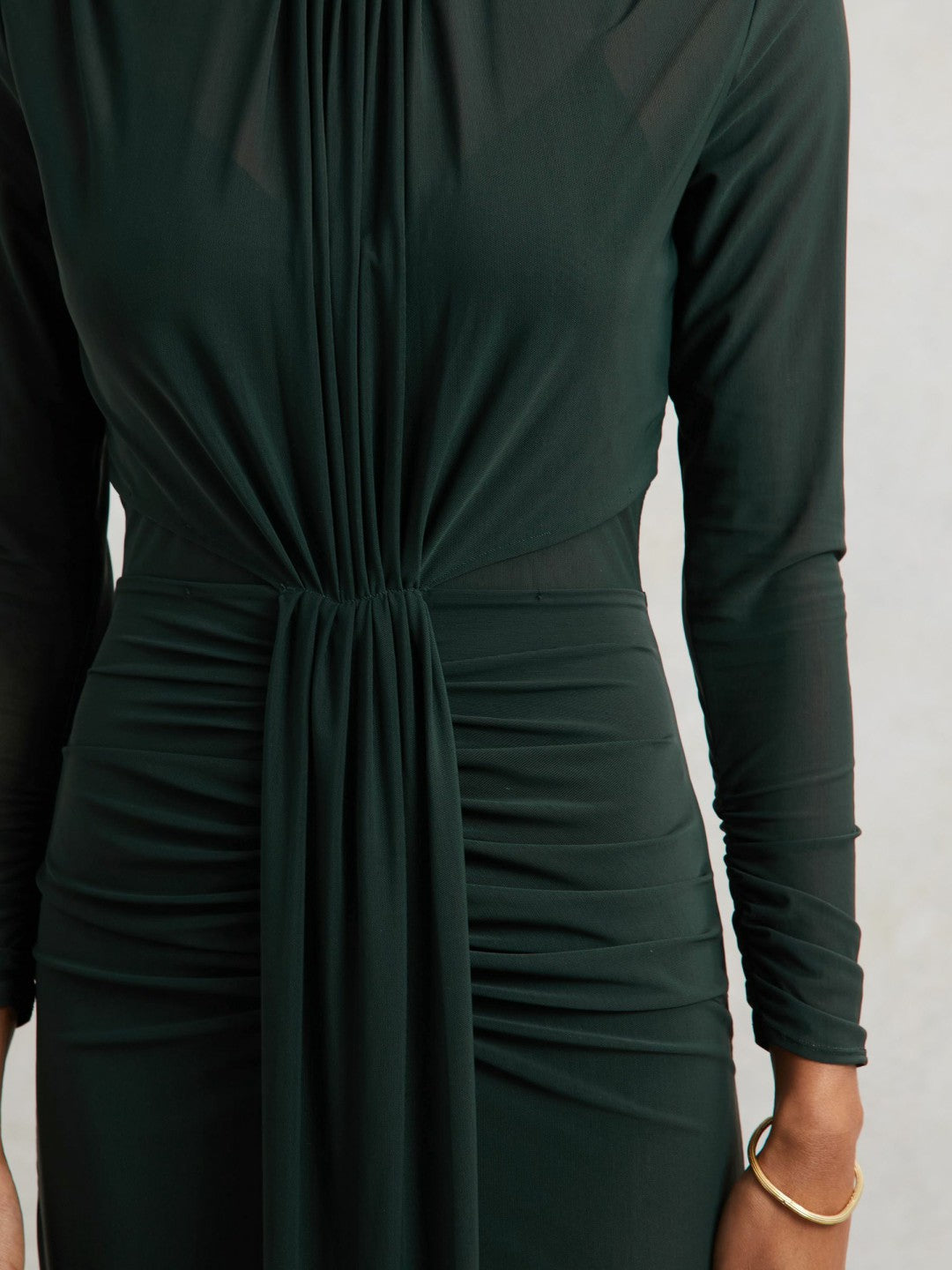 Petite Ruched Long-Sleeve Maxi Dress in Dark Green Women | Reiss