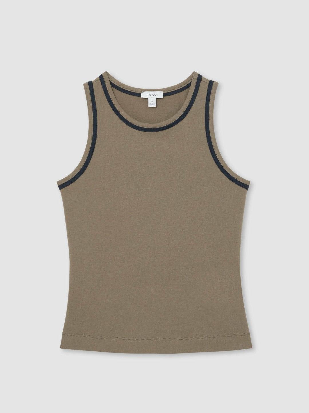 Stretch-Cotton Jersey Tipped Vest in Khaki Green/Navy Women | Reiss