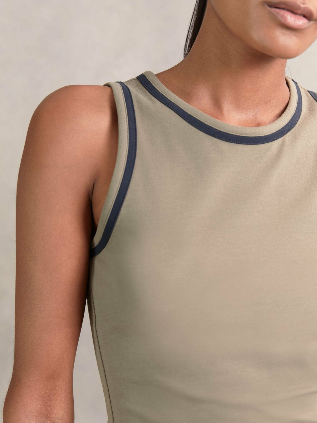 Stretch-Cotton Jersey Tipped Vest in Khaki Green/Navy Women | Reiss