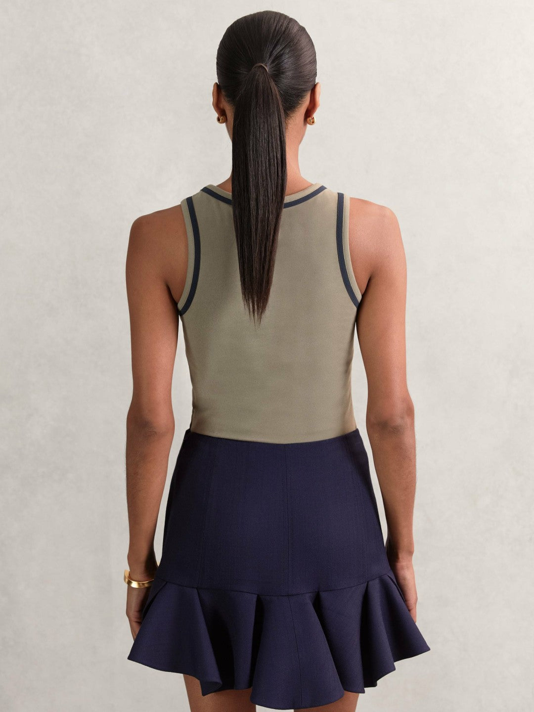 Stretch-Cotton Jersey Tipped Vest in Khaki Green/Navy Women | Reiss