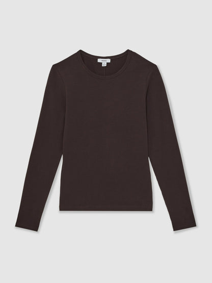 Cotton Crew-Neck Long-Sleeve T-Shirt With Stretch in Plum Purple Women | Reiss