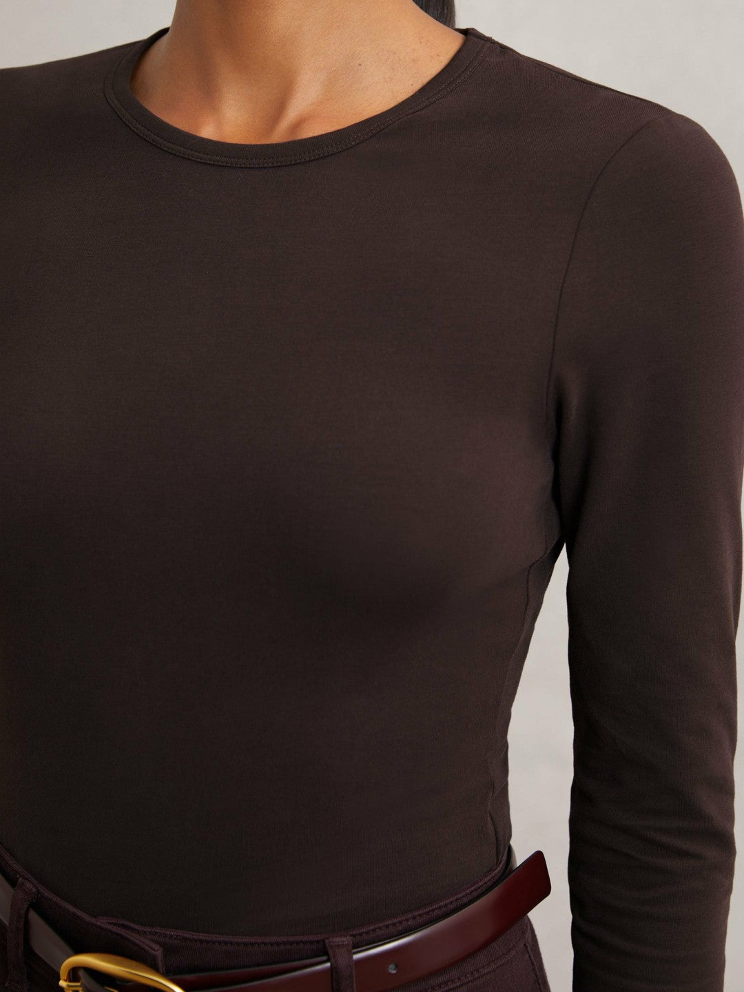 Cotton Crew-Neck Long-Sleeve T-Shirt With Stretch in Plum Purple Women | Reiss