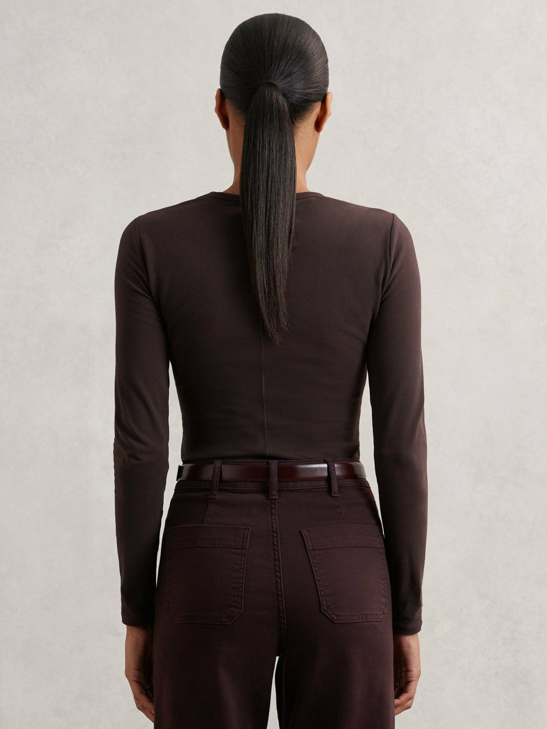 Cotton Crew-Neck Long-Sleeve T-Shirt With Stretch in Plum Purple Women | Reiss