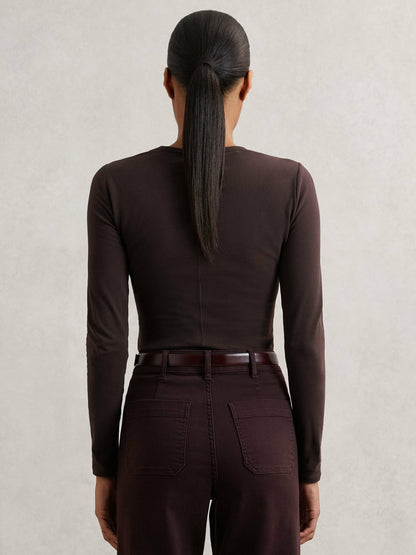 Cotton Crew-Neck Long-Sleeve T-Shirt With Stretch in Plum Purple Women | Reiss