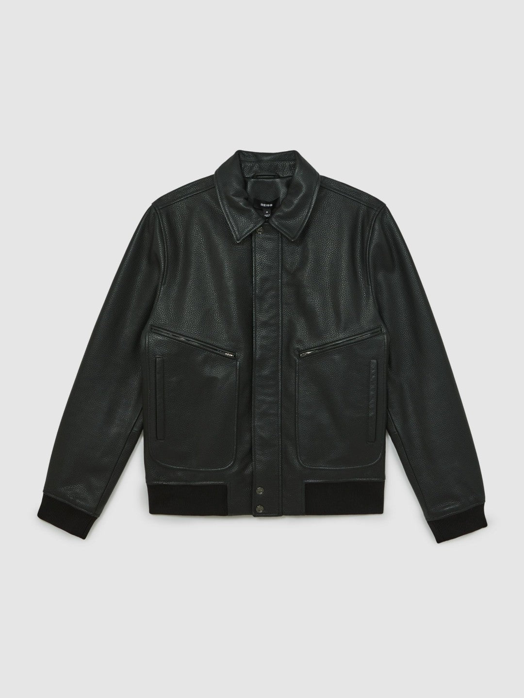 Grained Leather Zip Through Jacket in Black Men | Reiss