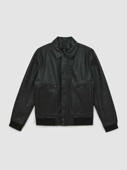 Grained Leather Zip Through Jacket in Black Men | Reiss