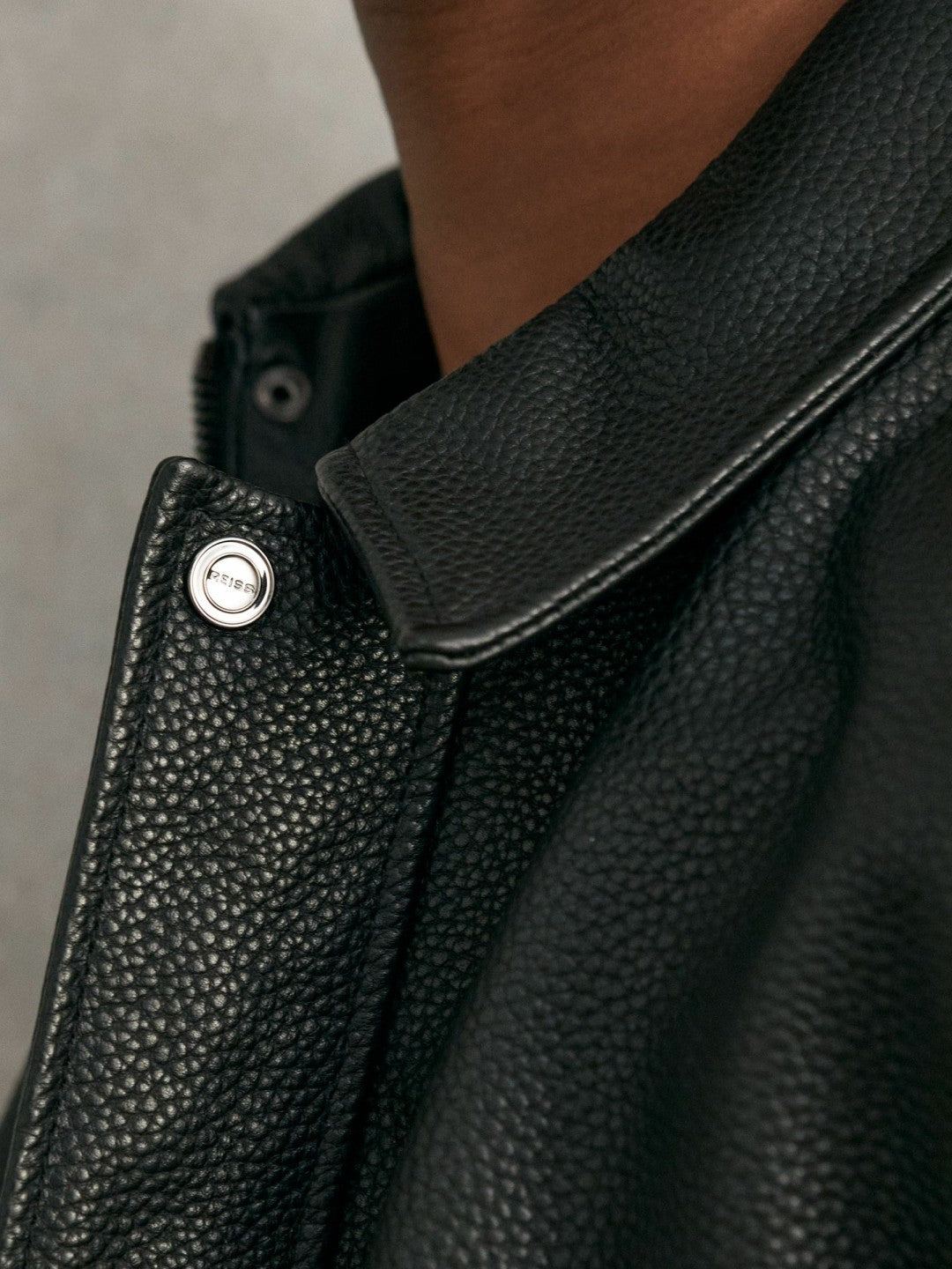 Grained Leather Zip Through Jacket in Black Men | Reiss