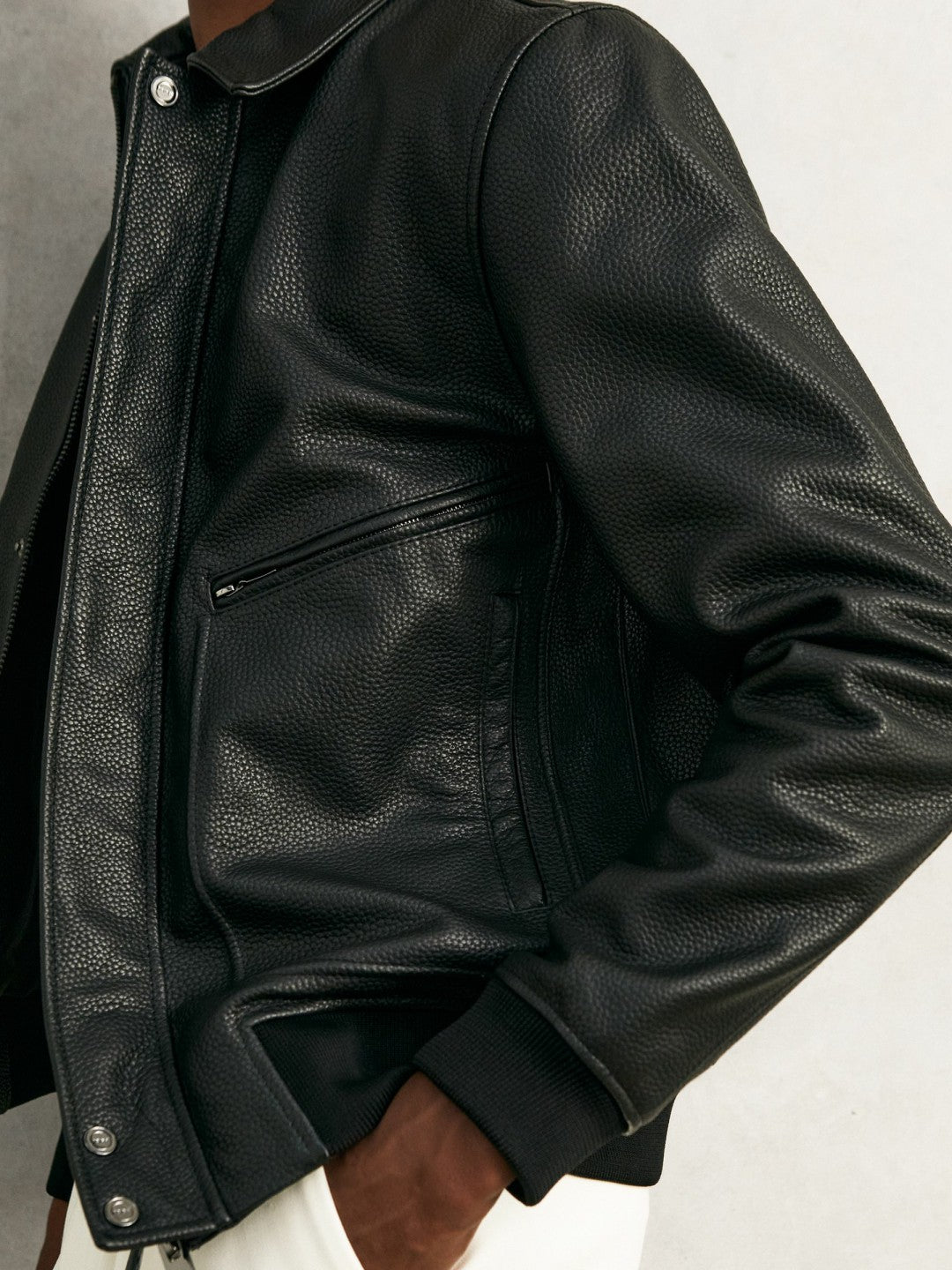 Grained Leather Zip Through Jacket in Black Men | Reiss