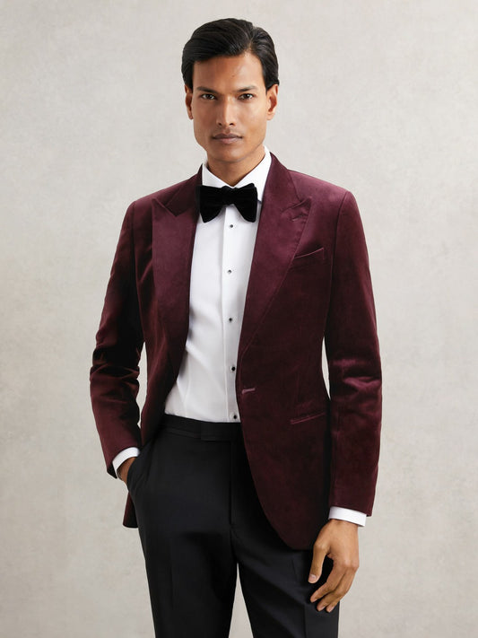 Single-Breasted Velvet Blazer Regular-Fit in Bordeaux Men | Reiss