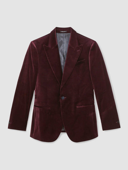 Single-Breasted Velvet Blazer Regular-Fit in Bordeaux Men | Reiss