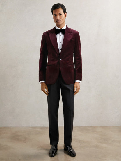 Single-Breasted Velvet Blazer Regular-Fit in Bordeaux Men | Reiss