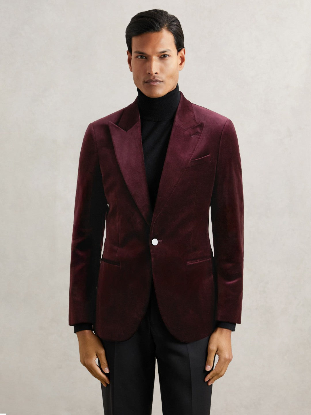 Single-Breasted Velvet Blazer Regular-Fit in Bordeaux Men | Reiss