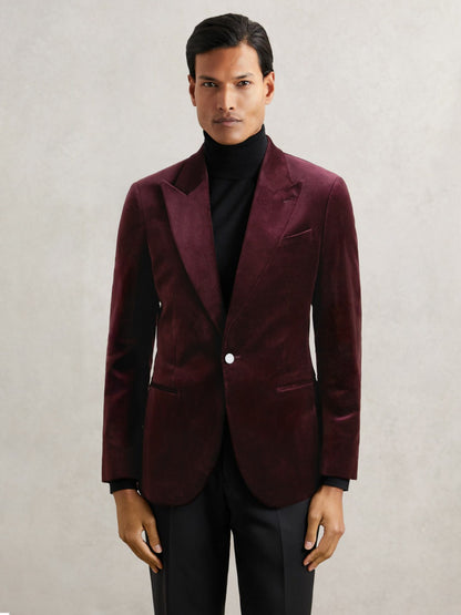 Single-Breasted Velvet Blazer Regular-Fit in Bordeaux Men | Reiss