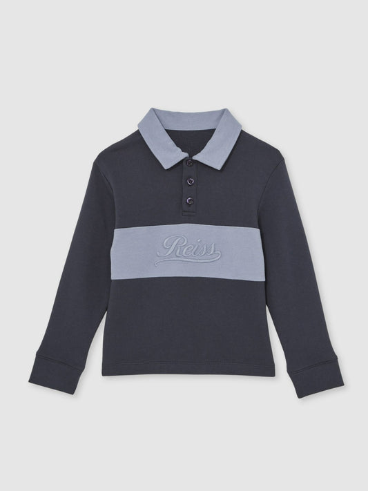13-14 yrs Cotton Logo-Embroidery Rugby Polo Shirt in Airforce Blue/Navy Blue Children & Baby | Reiss