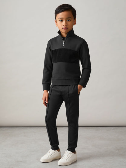 3-9 yrs Interlock Velour-Panel Zip Sweatshirt in Black Children & Baby | Reiss
