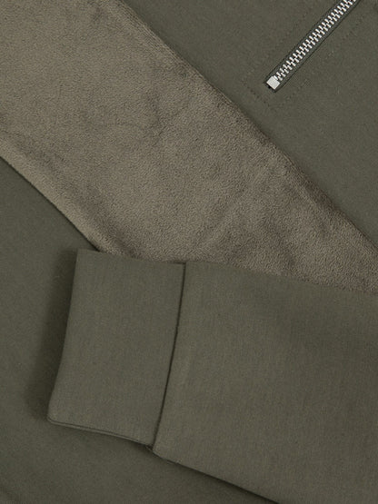 3-9 yrs Slim Fit Half-Zip Funnel Neck Velour Sweatshirt in Dark Sage Green Children & Baby | Reiss