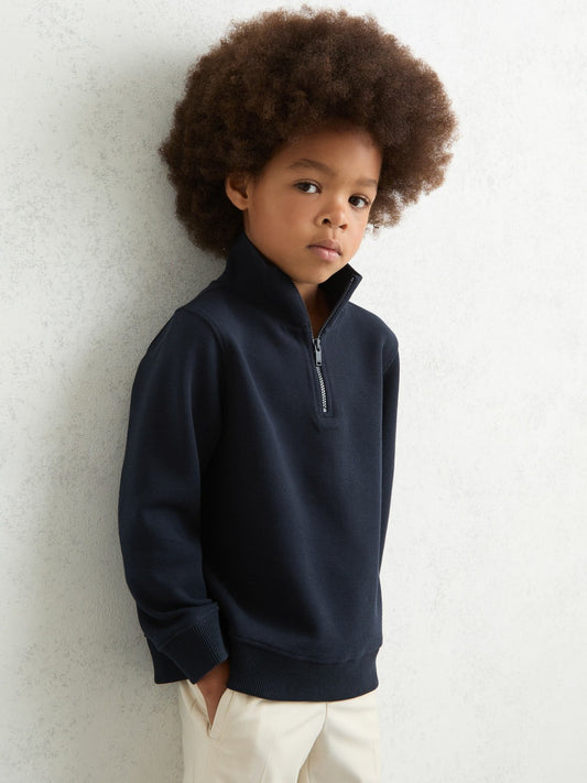 3-9 yrs Textured Half-Zip Sweatshirt with Cotton in Navy Children & Baby | Reiss