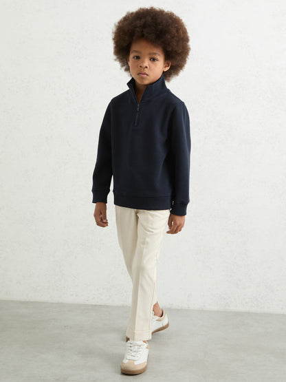 9-13 yrs Textured Half-Zip Sweatshirt with Cotton in Navy Children & Baby | Reiss