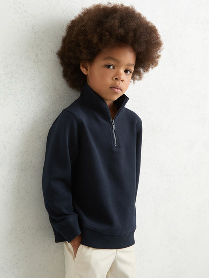 9-13 yrs Textured Half-Zip Sweatshirt with Cotton in Navy Children & Baby | Reiss