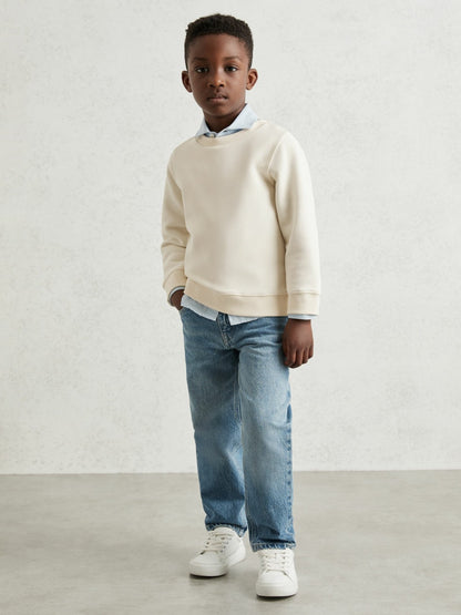 13-14 yrs Cotton-Blend Textured Sweatshirt in Off White Children & Baby | Reiss