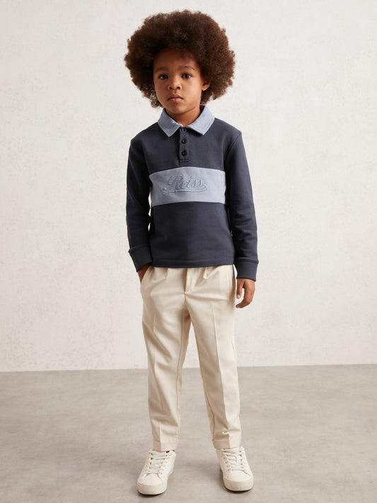3-9 yrs Cotton Logo-Embroidery Rugby Polo Shirt in Airforce Blue/Navy Blue Children & Baby | Reiss