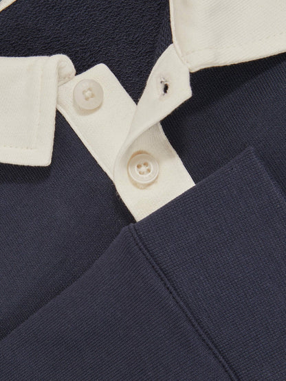 Cotton Half-Button Rugby Polo Shirt in Navy/White Children & Baby | Reiss