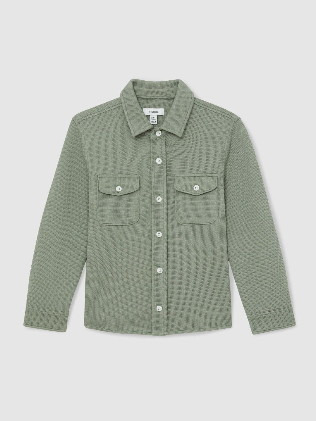 9-13 yrs Waffle-Textured Twin-Pocket Overshirt in Sage Children & Baby | Reiss
