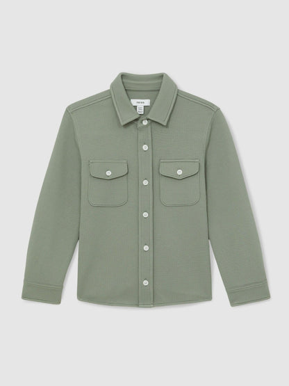 9-13 yrs Waffle-Textured Twin-Pocket Overshirt in Sage Children & Baby | Reiss