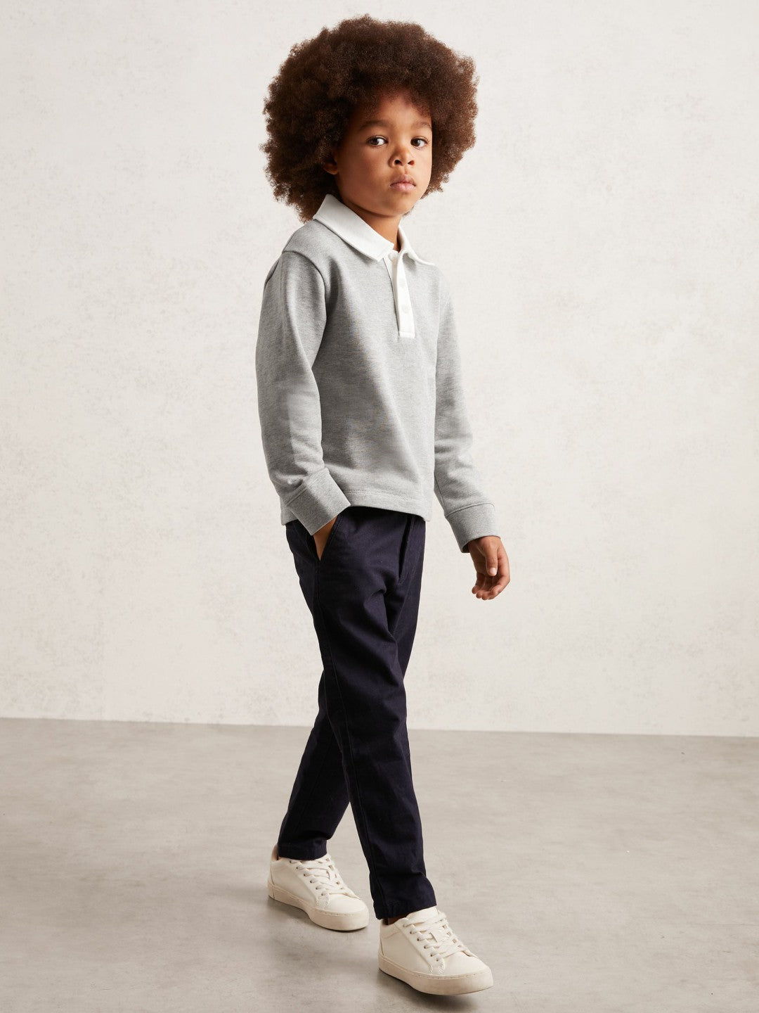 Cotton Half Button Rugby Polo Shirt in Grey Marl/White Children & Baby | Reiss