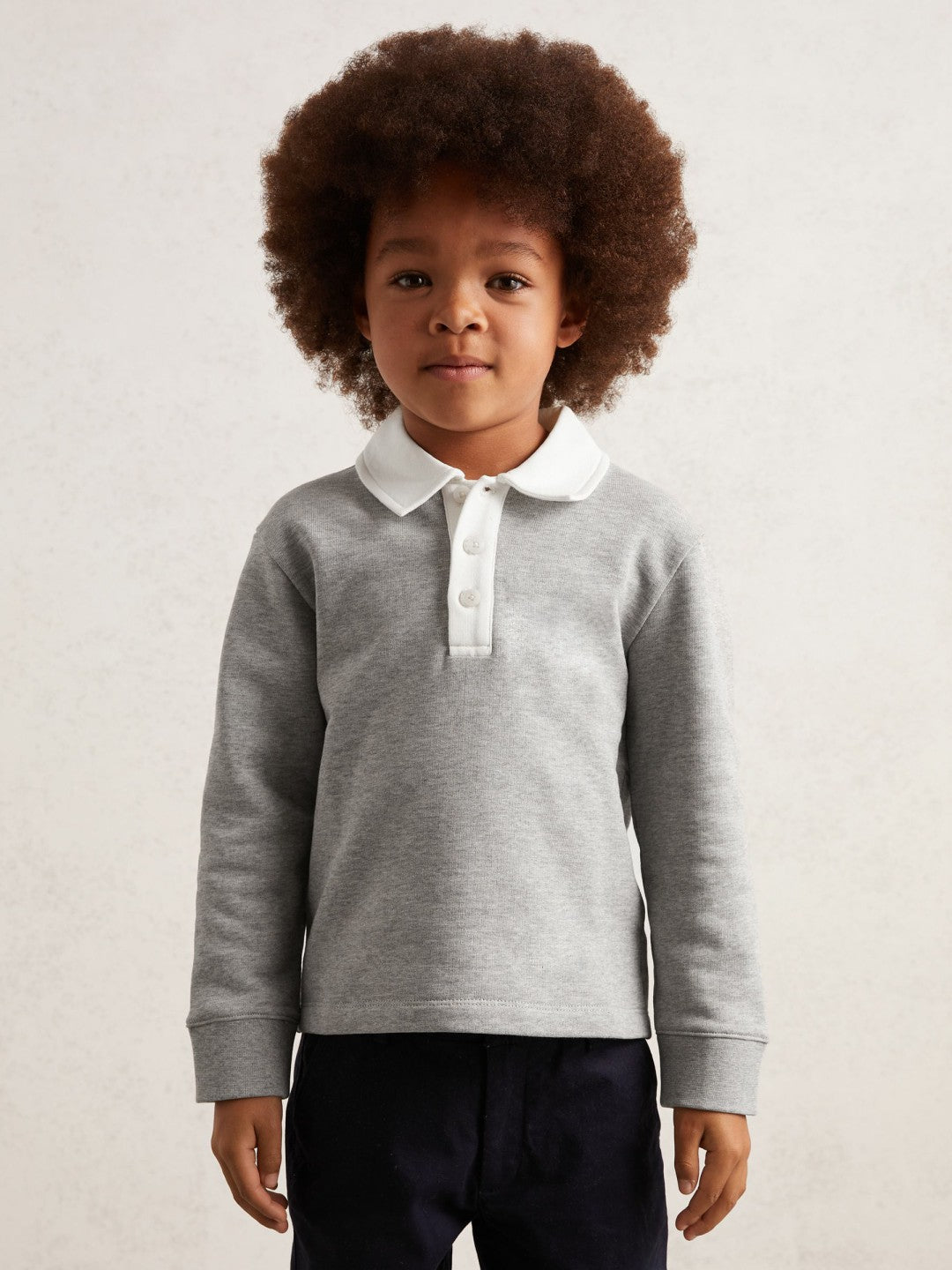 Cotton Half-Button Rugby Polo Shirt in Grey Marl/White Children & Baby | Reiss