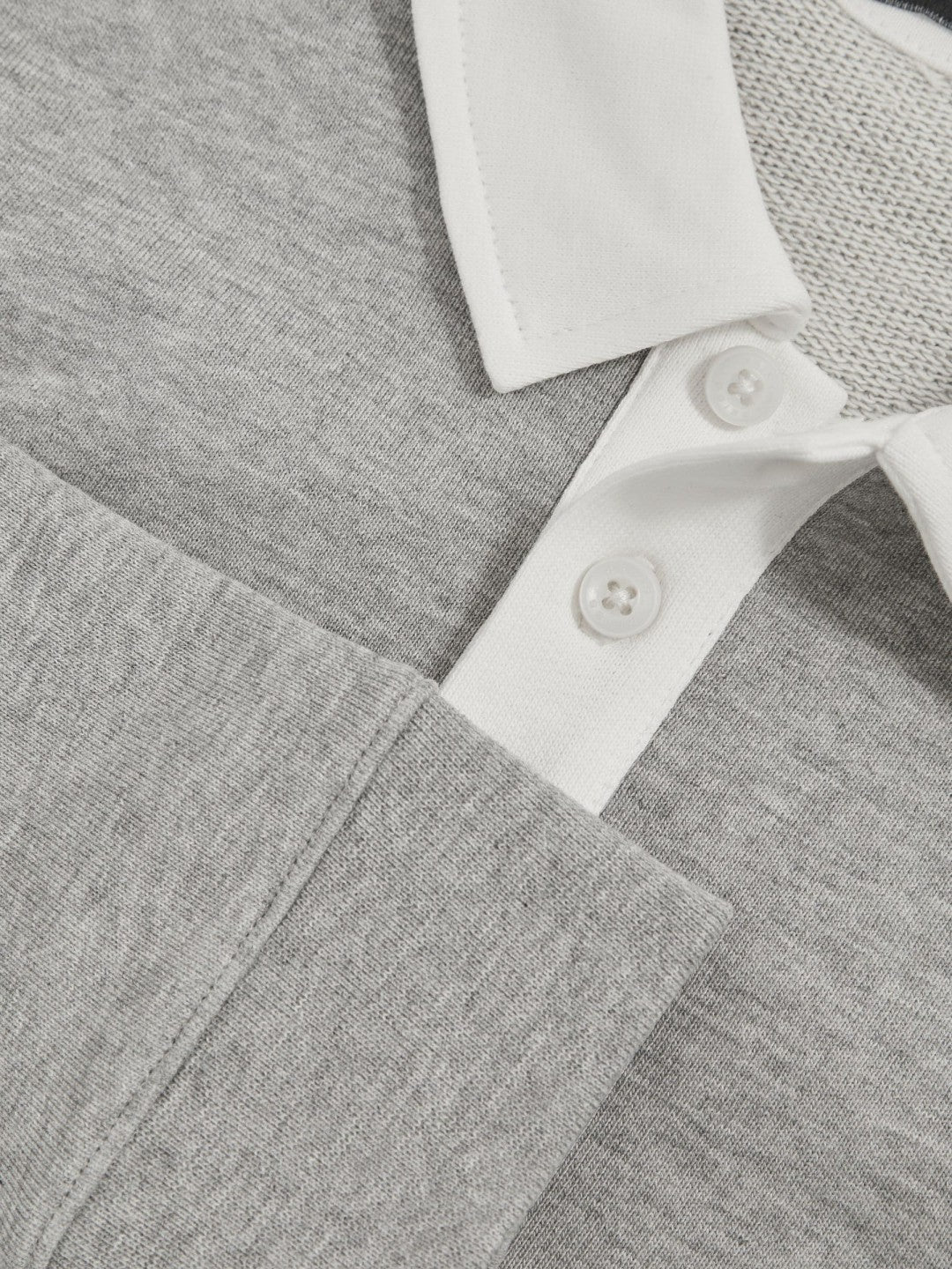 Cotton Half-Button Rugby Polo Shirt in Grey Marl/White Children & Baby | Reiss