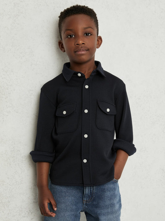 9-13 yrs Waffle-Textured Twin-Pocket Overshirt in Navy Children & Baby | Reiss