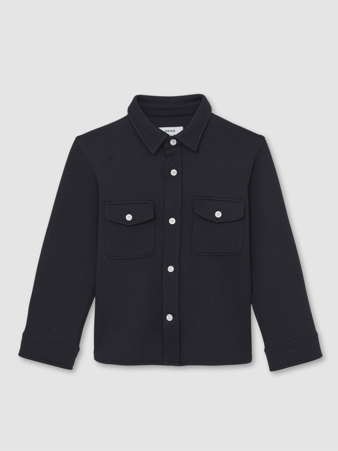 9-13 yrs Waffle-Textured Twin-Pocket Overshirt in Navy Children & Baby | Reiss