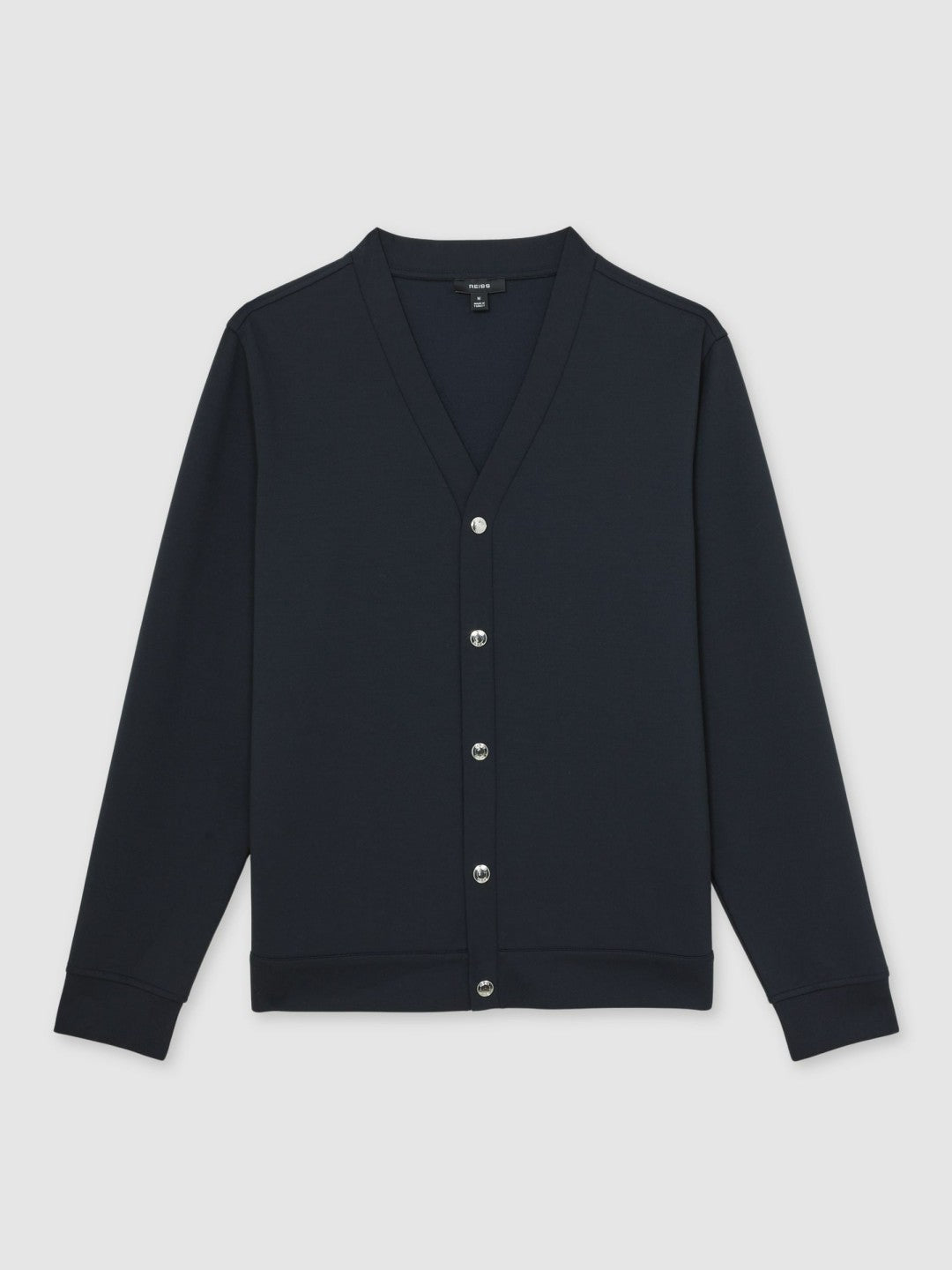V-Neck Interlock Jersey Cardigan in Navy Men | Reiss