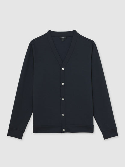 V-Neck Interlock Jersey Cardigan in Navy Men | Reiss