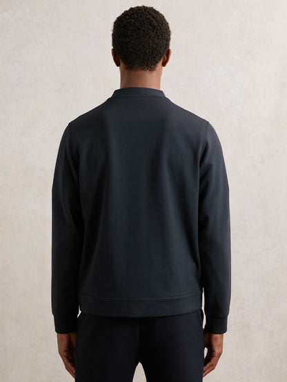 V-Neck Interlock Jersey Cardigan in Navy Men | Reiss