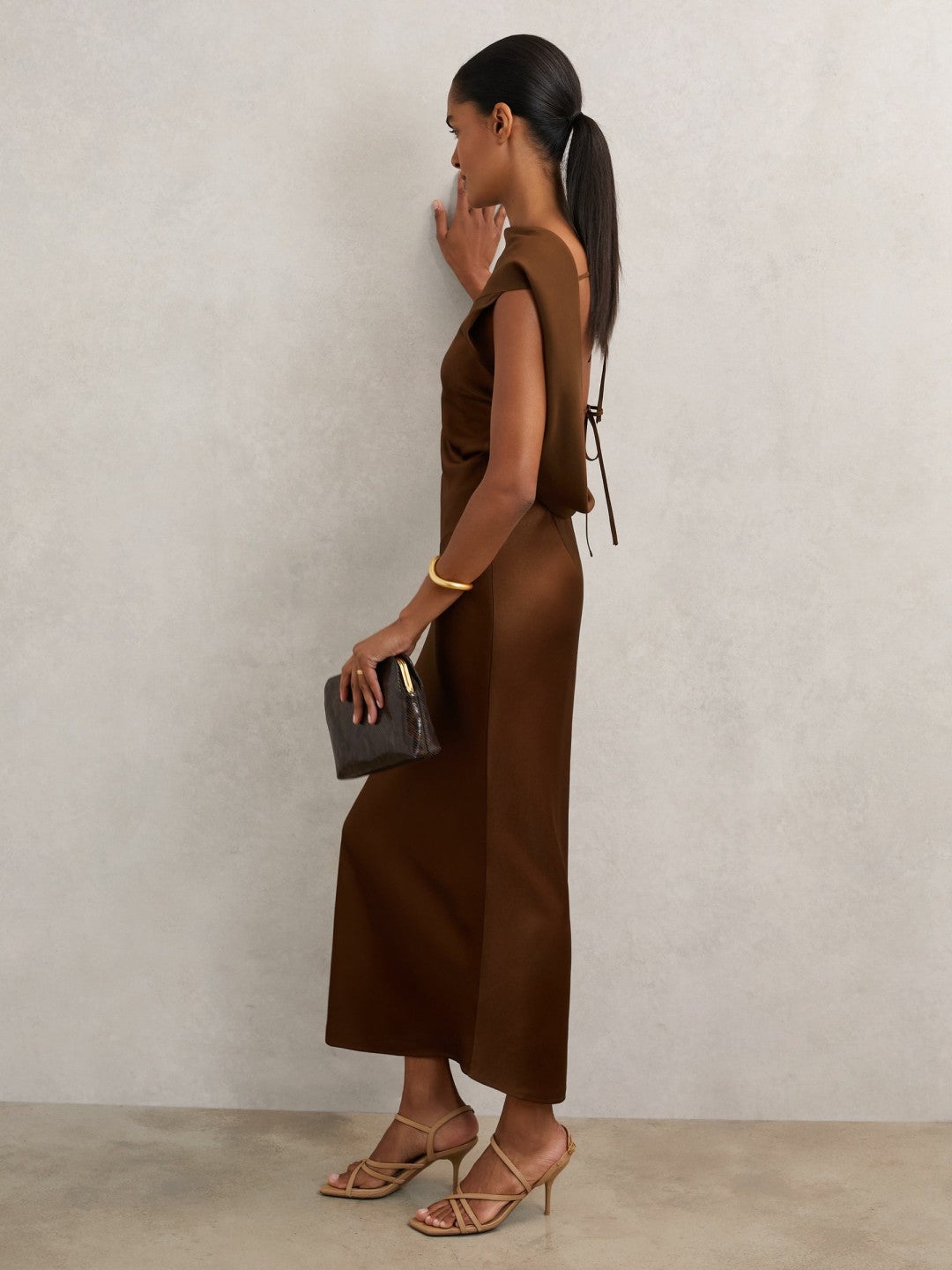 Petite Back Detail Midi Dress in Bronze Women | Reiss