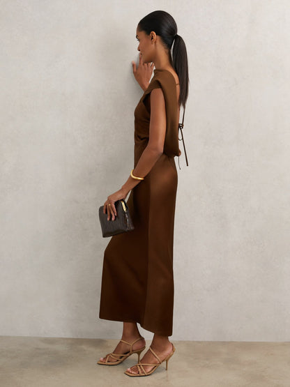 Petite Back Detail Midi Dress in Bronze Women | Reiss