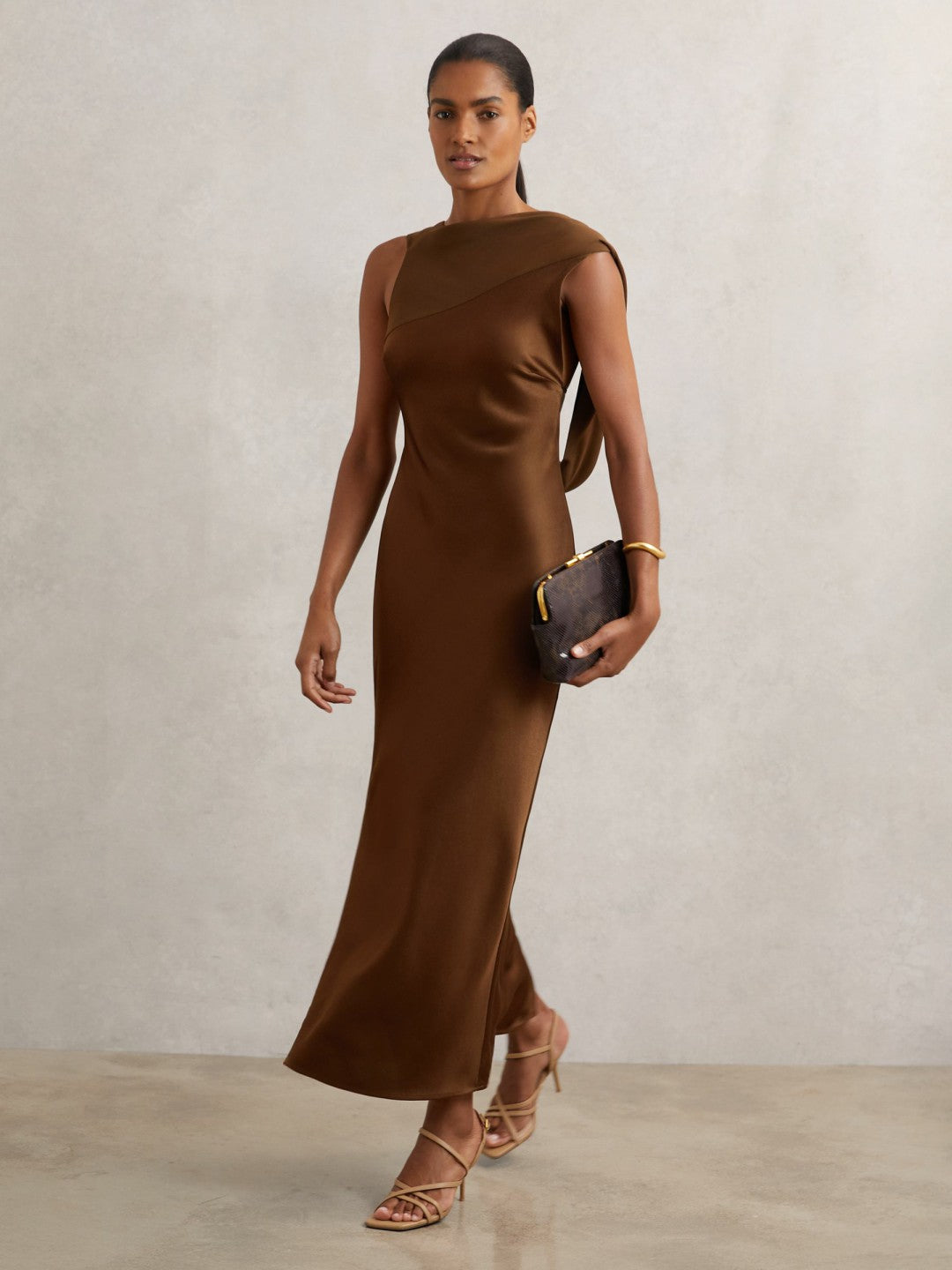Petite Back Detail Midi Dress in Bronze Women | Reiss