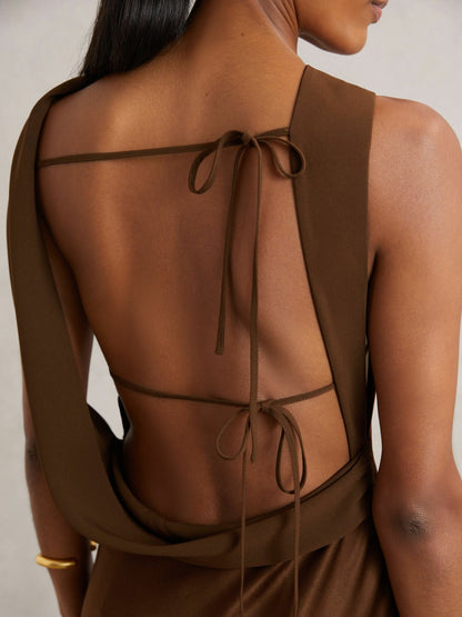 Petite Back Detail Midi Dress in Bronze Women | Reiss