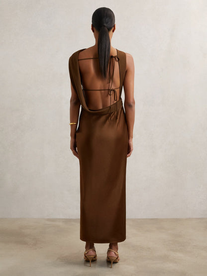 Petite Back Detail Midi Dress in Bronze Women | Reiss