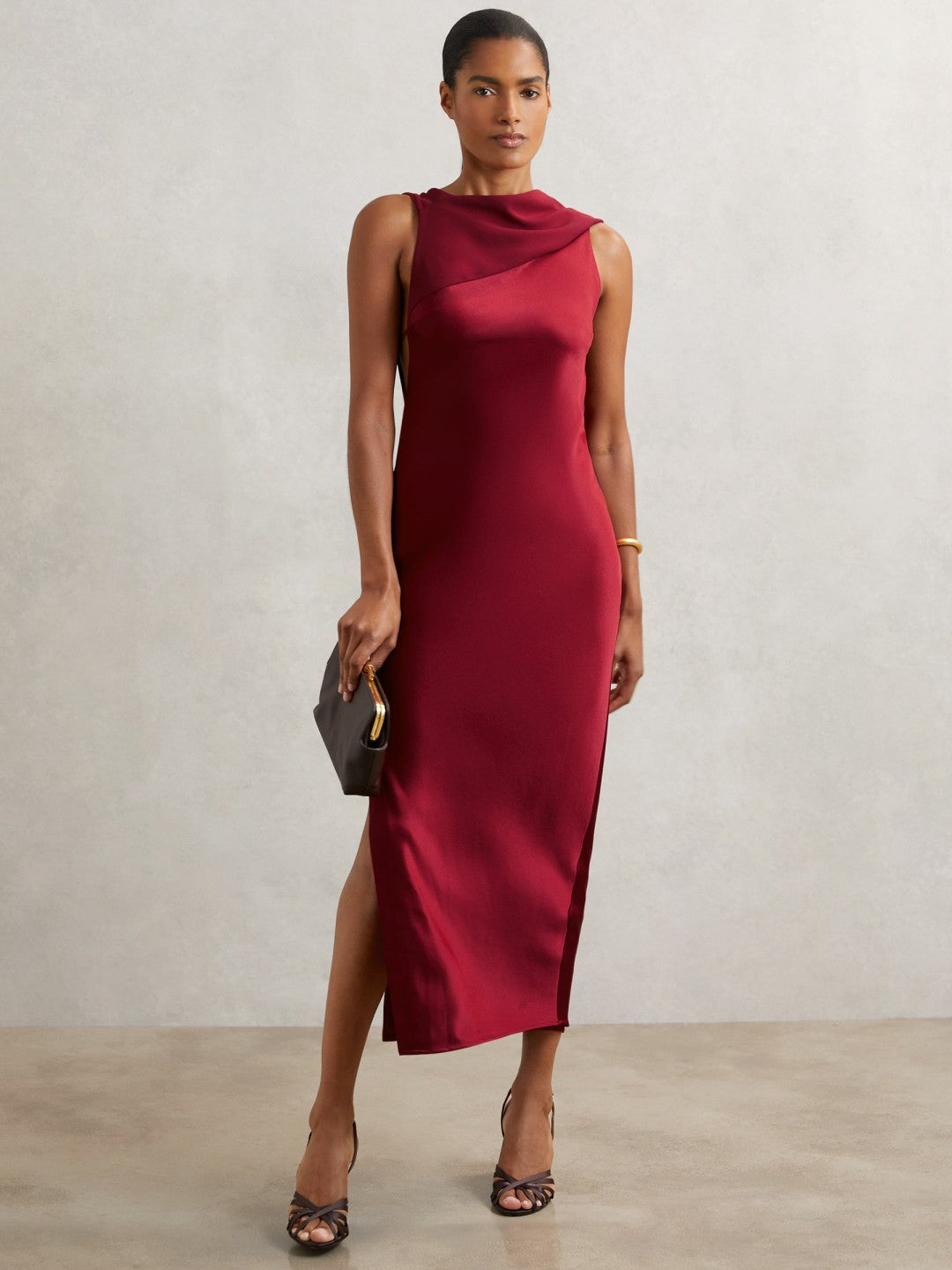 Petite Back Detail Midi Dress in Red Women | Reiss